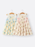 Lace-trimmed Bow Girls' Dress-Pink/Blue - 1