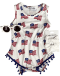 Dillon Pom Pom Romper - Patriotic Flags - 2