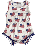 Dillon Pom Pom Romper - Patriotic Flags - 5