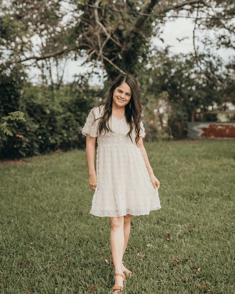 Eden Short Sleeve Dot Dress - Ivory - 6