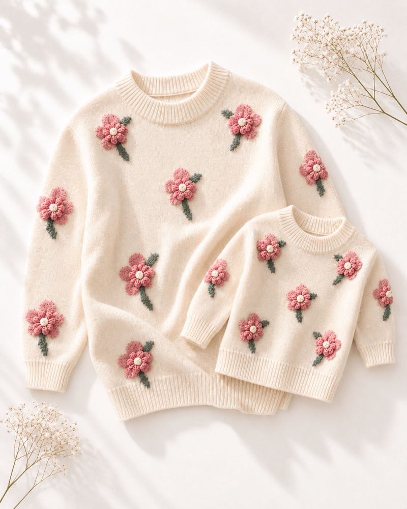 Emily Floral Knit Sweater - Cream - 1