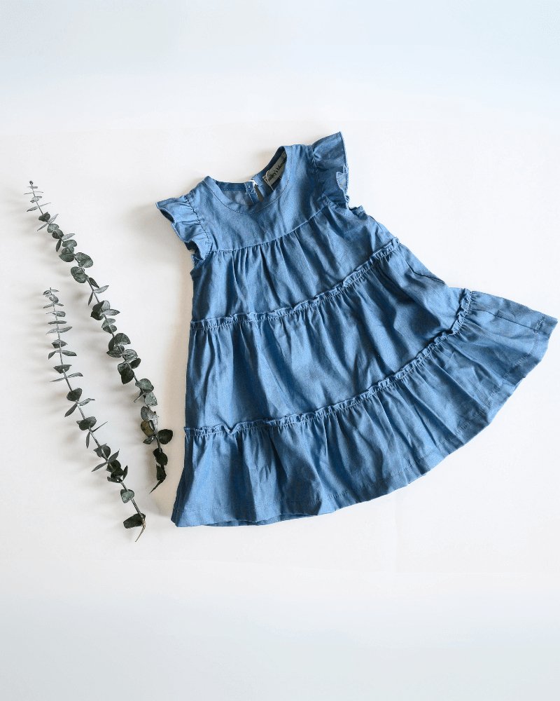 Georgie Tiered Flutter Sleeve Dress - Light Denim - 2