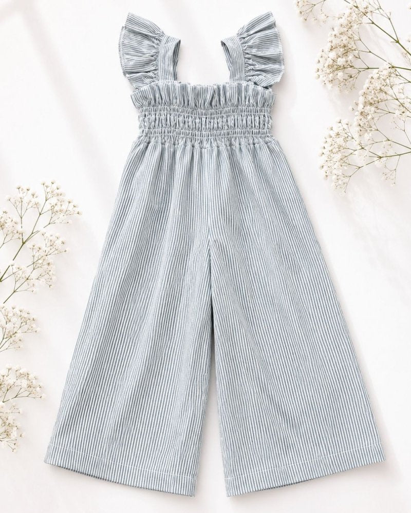 Goldie Smocked Jumpsuit - Sage Pinstripe - 10