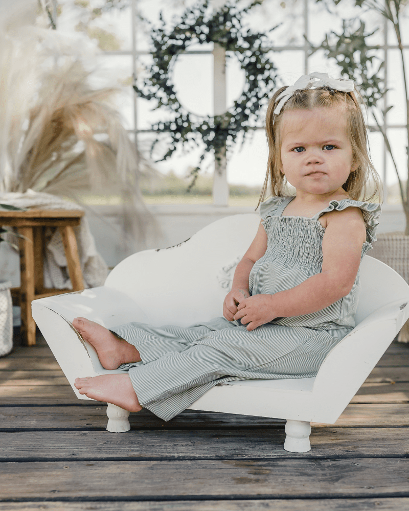 Goldie Smocked Jumpsuit - Sage Pinstripe - 6