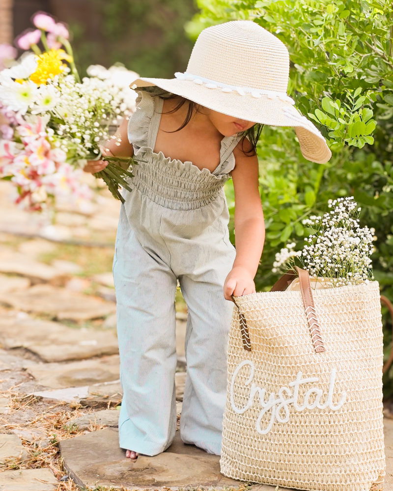 Goldie Smocked Jumpsuit - Sage Pinstripe - 8