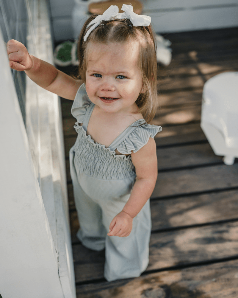 Goldie Smocked Jumpsuit - Sage Pinstripe - 9