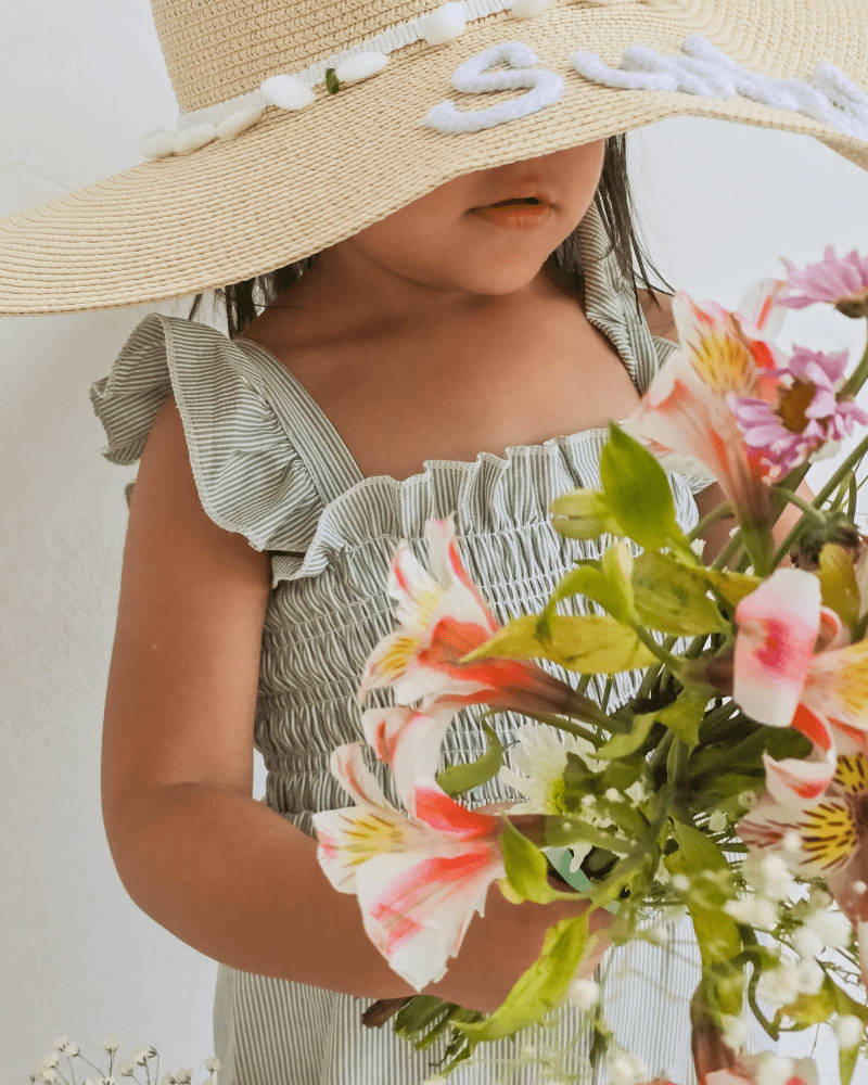 Goldie Smocked Jumpsuit - Sage Pinstripe - 4