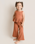 Hattie Peplum Top Two-Piece Wide Leg Set - Copper Ember - 1