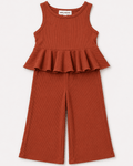 Hattie Peplum Top Two-Piece Wide Leg Set - Copper Ember - 2