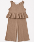 Hattie Peplum Top Two-Piece Wide Leg Set - Oatmilk - 2