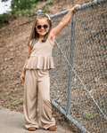 Hattie Peplum Top Two-Piece Wide Leg Set - Oatmilk - 5