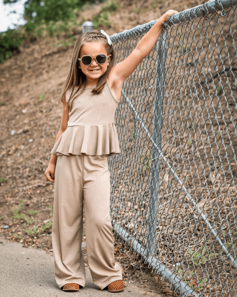 Hattie Peplum Top Two-Piece Wide Leg Set - Oatmilk - 5