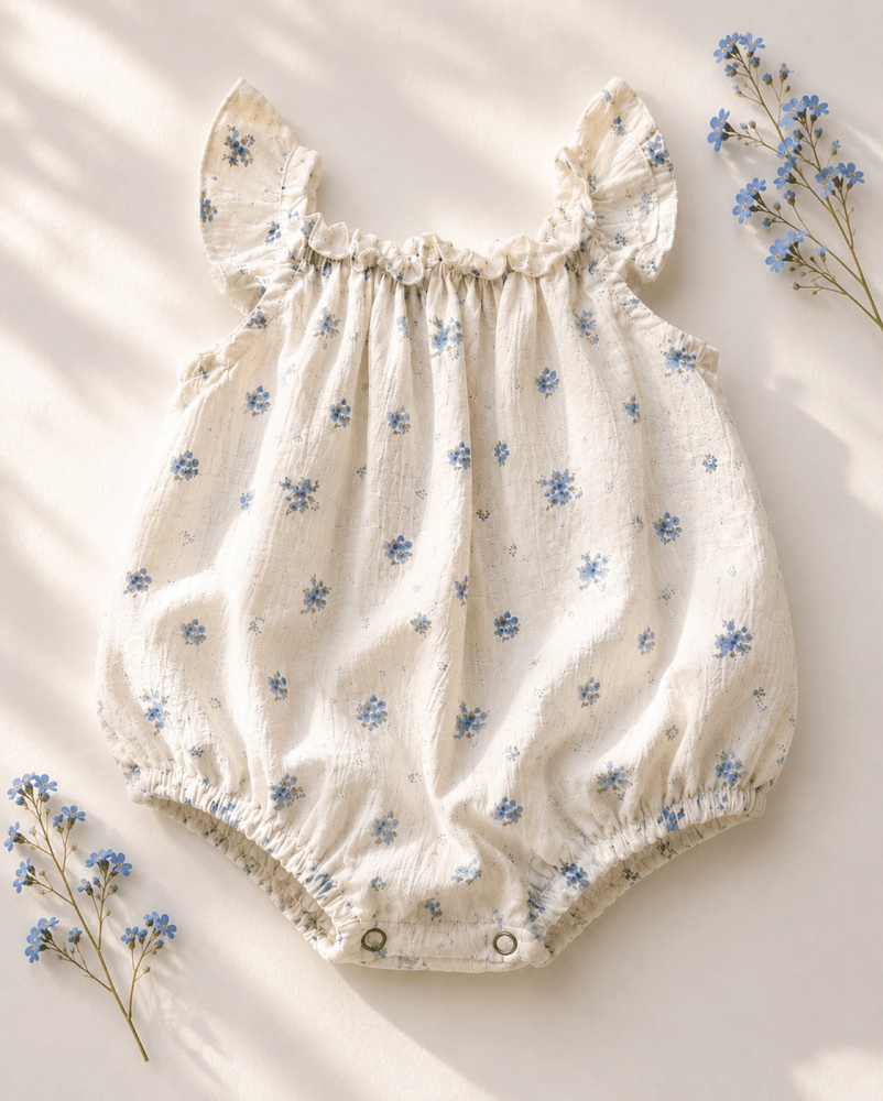 Ivy Flutter Sleeve Bubble Romper - Blue Patina