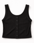 Josie Button Front Ribbed Tank - Black - 1
