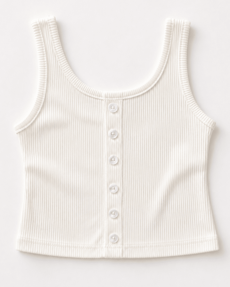 Josie Button Front Ribbed Tank - Crisp White - 2