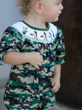 Camouflage Duck Smocking Embroidery Girls Romper - 2