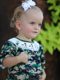 Camouflage Duck Smocking Embroidery Girls Romper - 5