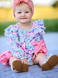 Unicorn Floral Print Girls Long Sleeve Romper - 2