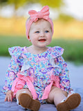 Unicorn Floral Print Girls Long Sleeve Romper - 1