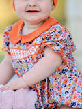 Fall Floral Smocked Petals Collar Girls Bubble Romper - 3
