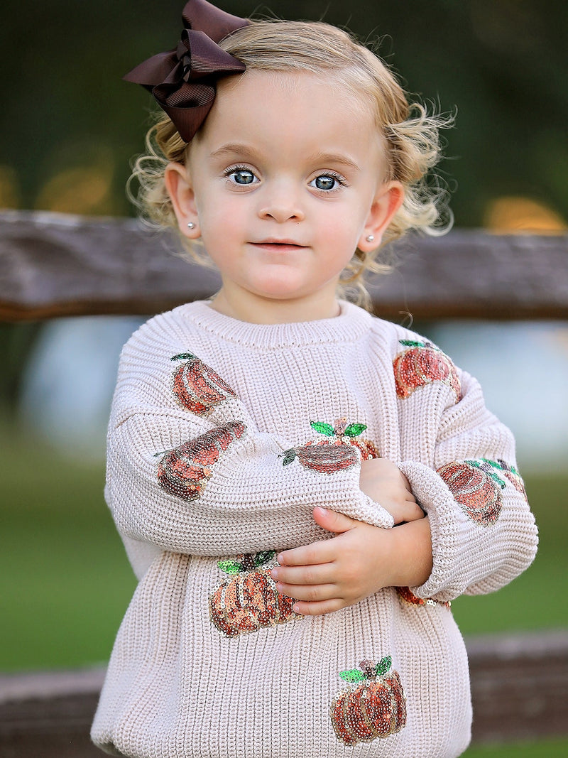 Thanksgiving Pumpkin Sequin Sweater – Beige, Perfect for Fall - 4