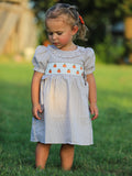 Fall Thanksgiving Pumpkin Embroidery Smock Plaid Girls Dress - 7