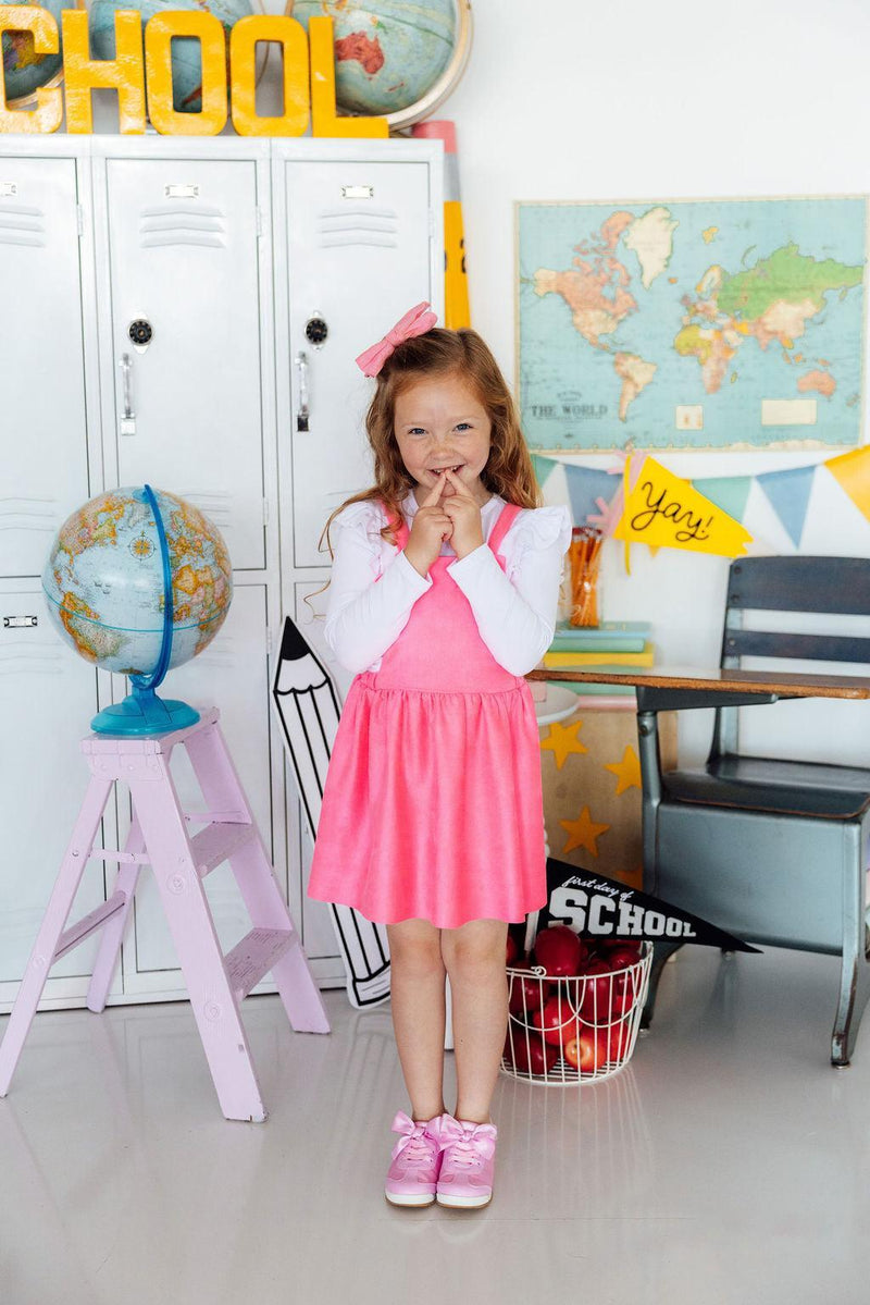 Neon Pink Faux Suede Pinafore - 1