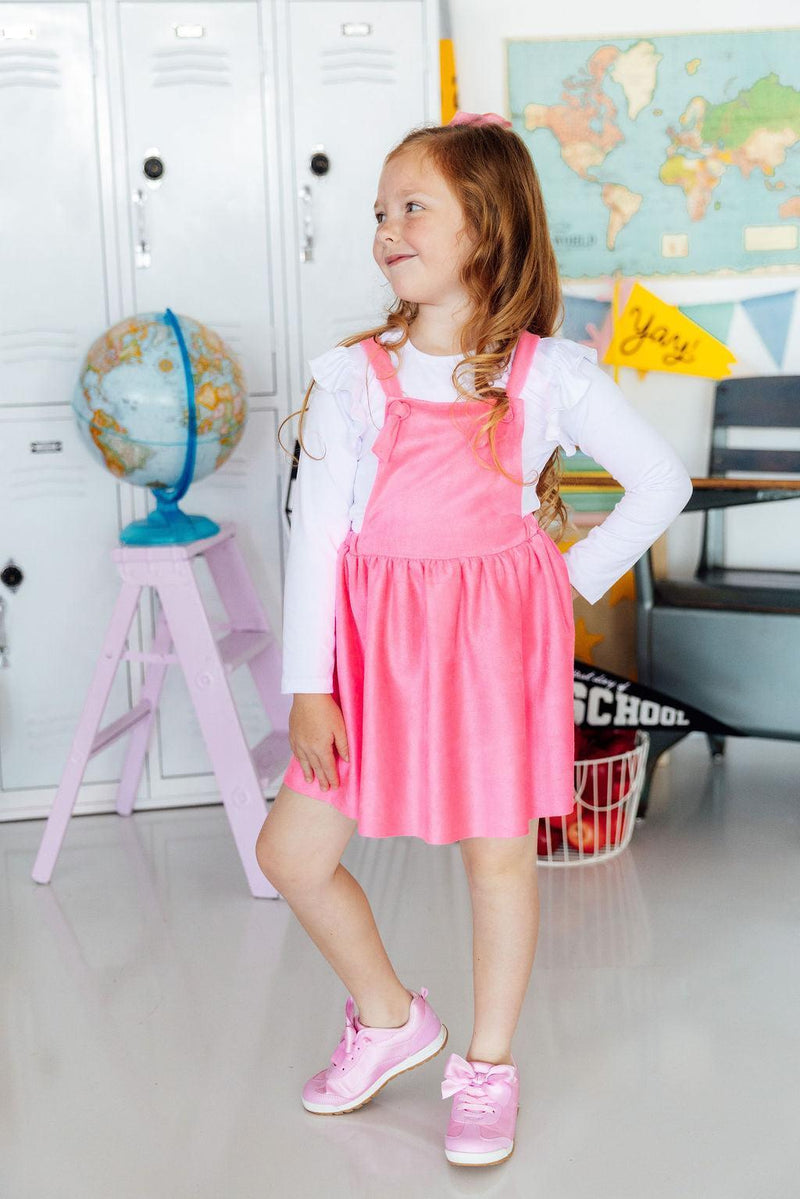 Neon Pink Faux Suede Pinafore - 4