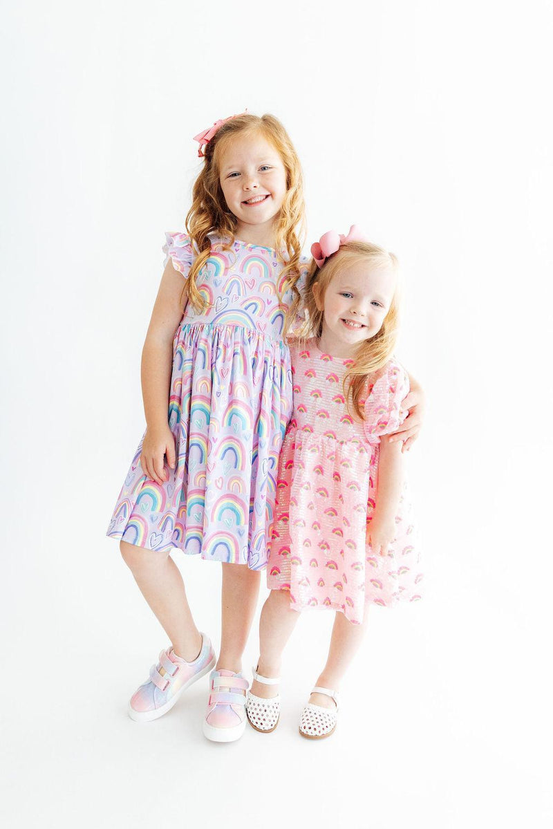 Pink Rainbow Puff Sleeve Sequin Dress - 2