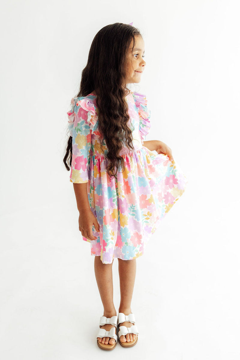 Colorful Carnations 3/4 Sleeve Ruffle Twirl Dress - 4