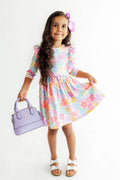 Colorful Carnations 3/4 Sleeve Ruffle Twirl Dress - 5