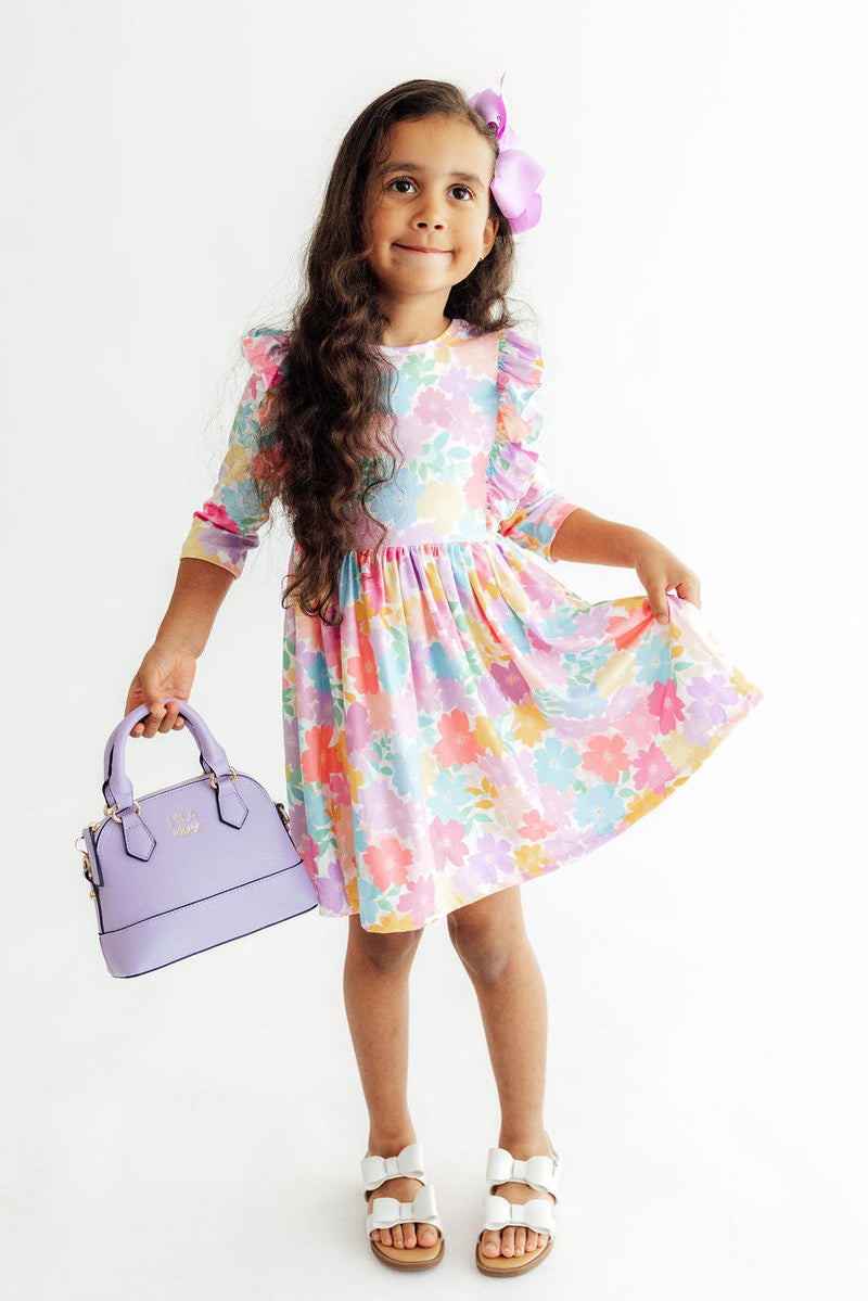 Colorful Carnations 3/4 Sleeve Ruffle Twirl Dress - 5