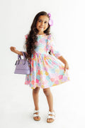 Colorful Carnations 3/4 Sleeve Ruffle Twirl Dress - 1