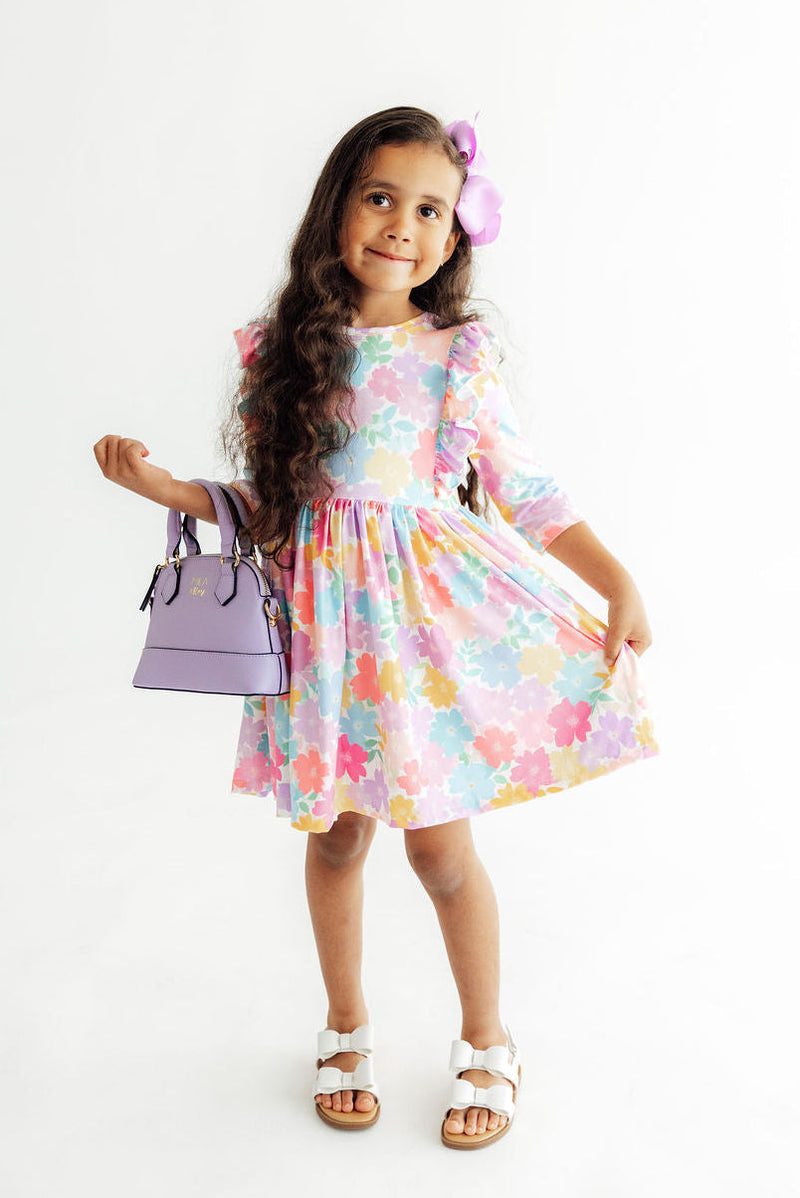 Colorful Carnations 3/4 Sleeve Ruffle Twirl Dress - 1