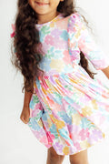 Colorful Carnations 3/4 Sleeve Ruffle Twirl Dress - 2