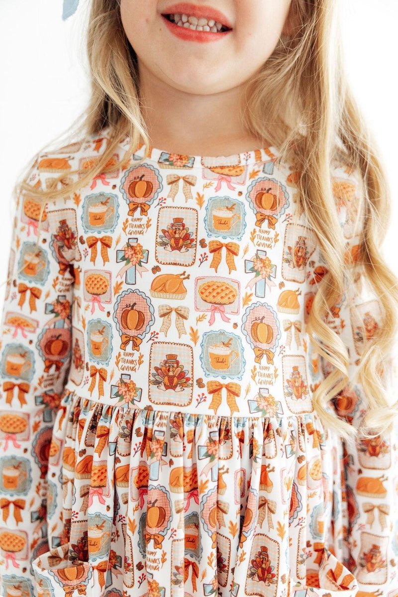 Give Thanks L/S Pocket Twirl Dress - 1