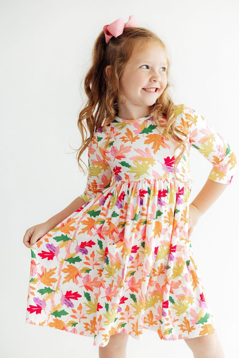 Falling Leaves 3/4 Sleeve Pocket Twirl Dress - 3