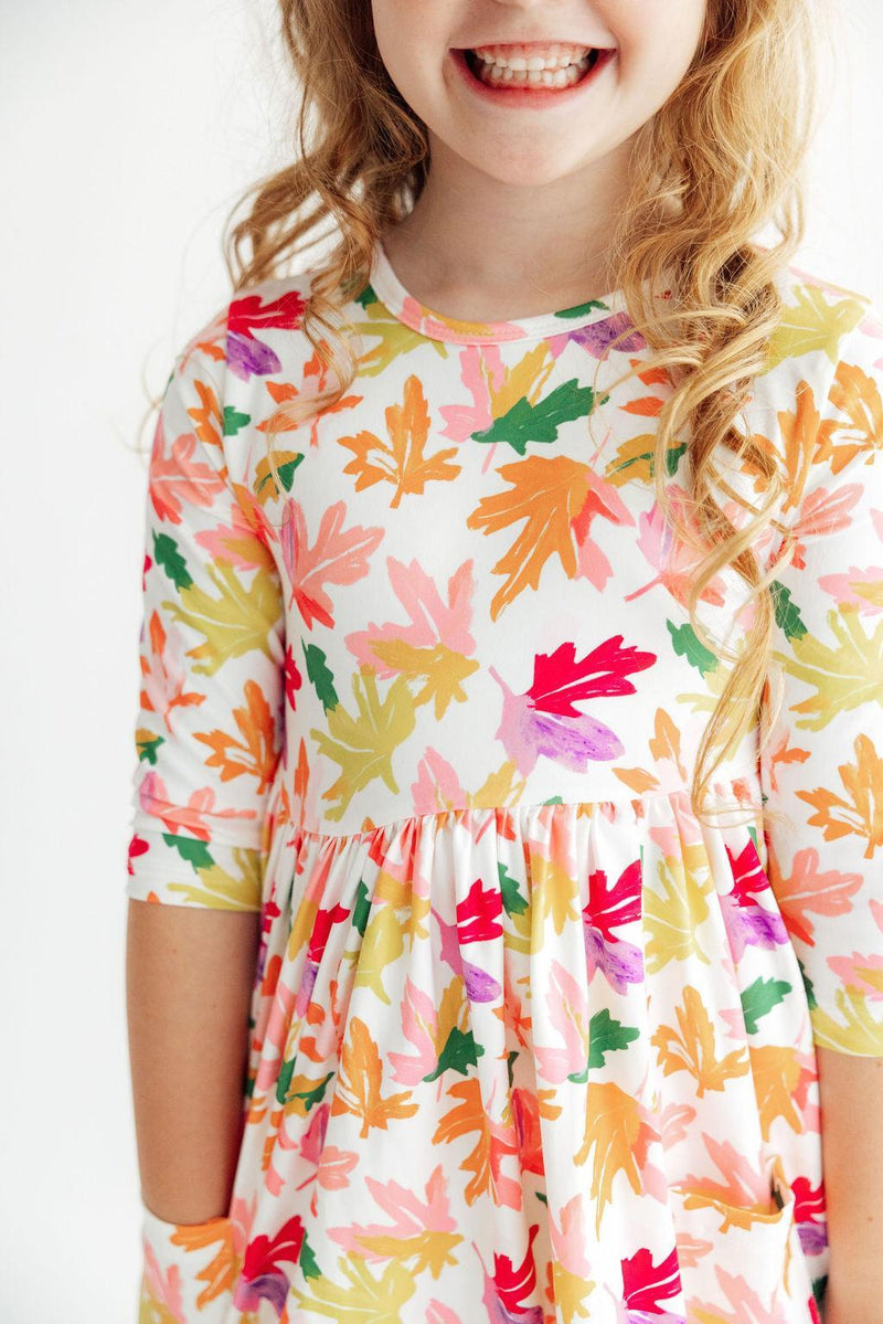 Falling Leaves 3/4 Sleeve Pocket Twirl Dress - 2