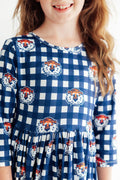 Auburn Plaid Aubie 3/4 Sleeve Pocket Twirl Dress - 2