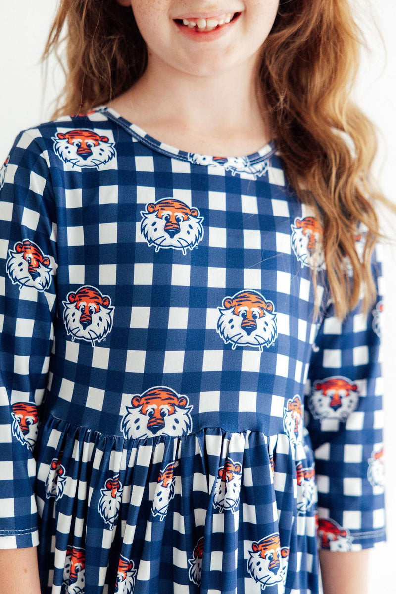 Auburn Plaid Aubie 3/4 Sleeve Pocket Twirl Dress - 2