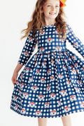 Auburn Plaid Aubie 3/4 Sleeve Pocket Twirl Dress - 3
