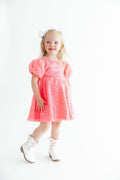 Neon Pink Puff Sleeve Sequin Dress - 3
