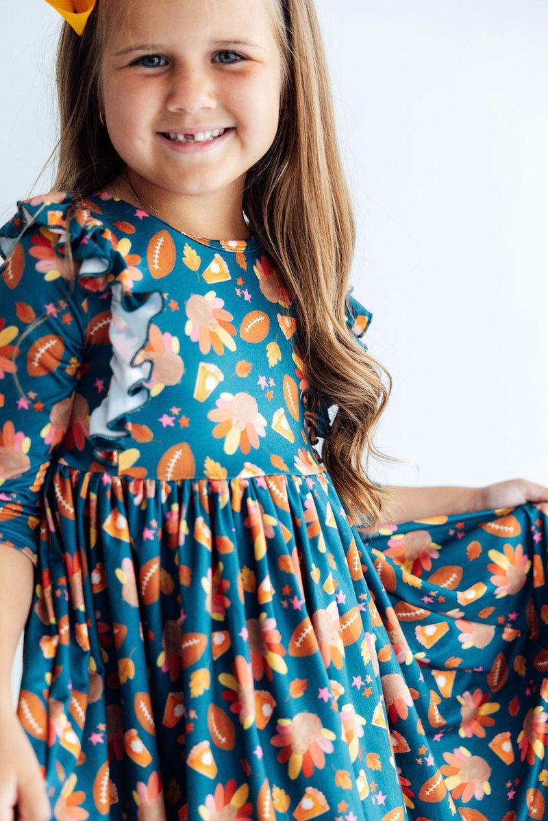 Gobble til You Wobble 3/4 Sleeve Ruffle Twirl Dress - 4