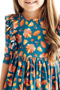 Gobble til You Wobble 3/4 Sleeve Ruffle Twirl Dress - 1