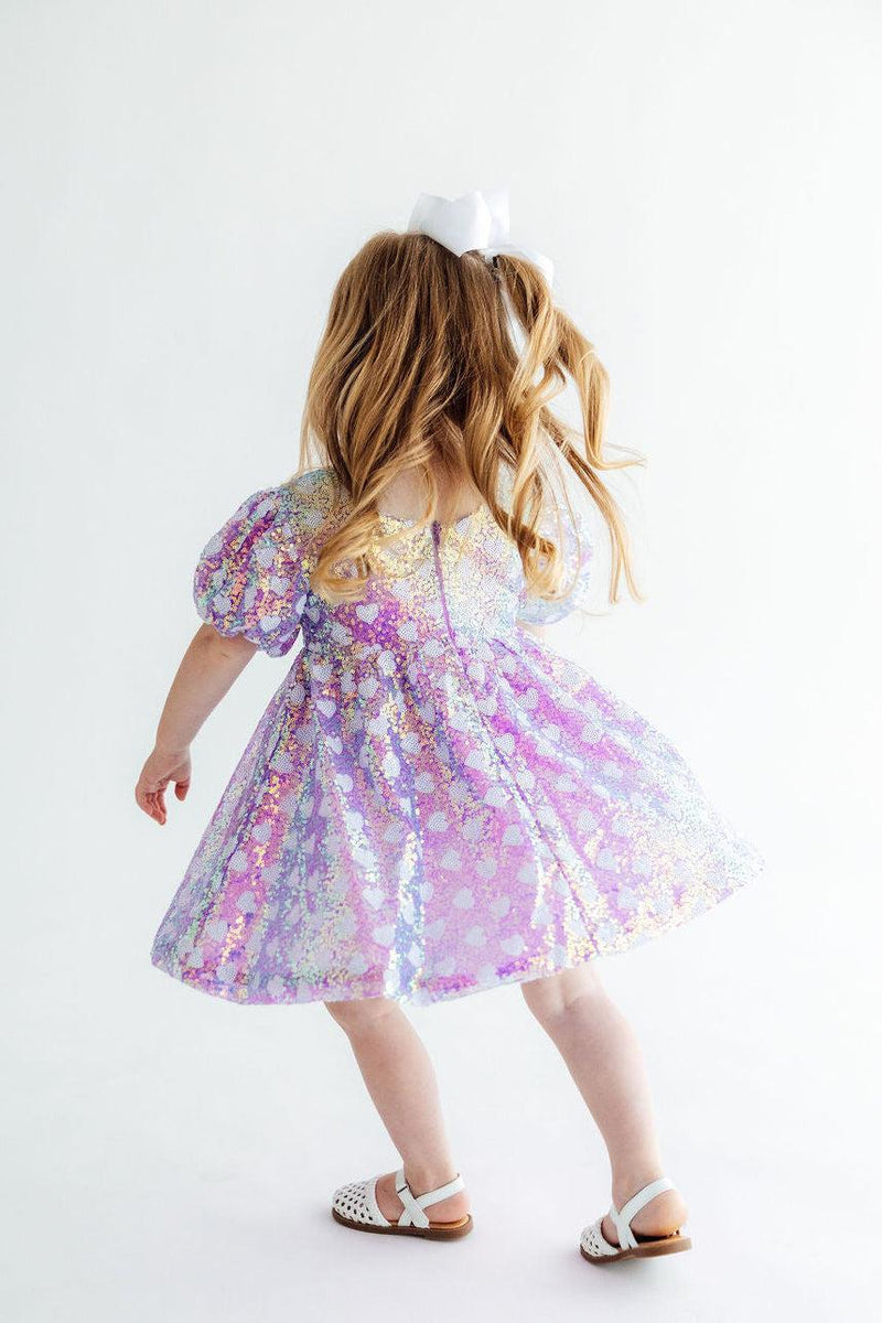 Periwinkle Heart Puff Sleeve Sequin Dress - 2