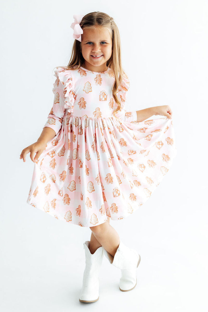 Christmas Traditions 3/4 Sleeve Ruffle Twirl Dress - 2