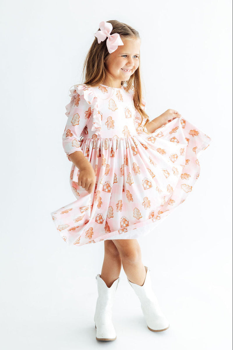 Christmas Traditions 3/4 Sleeve Ruffle Twirl Dress - 3
