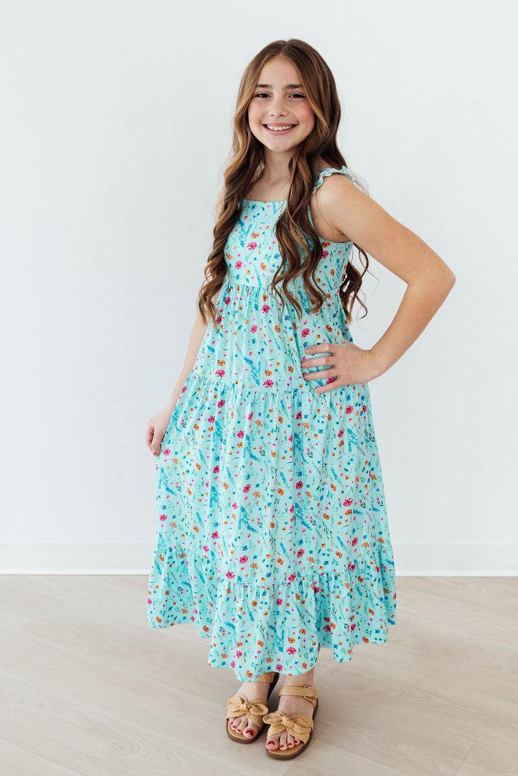 Girls Maxi Dress with Back Cutout & Ruffle – Summer Dress