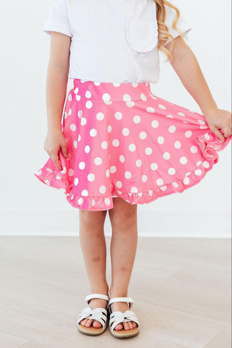 Pink Polka Dots Ruffle Twirl Skort - 3