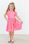 Pink Polka Dots Flutter Sleeve Twirl Dress - 3